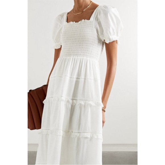 The Great The Savanna Shirred Tiered Cotton-voile Midi Dress - White size 0/XS - Picture 5 of 10